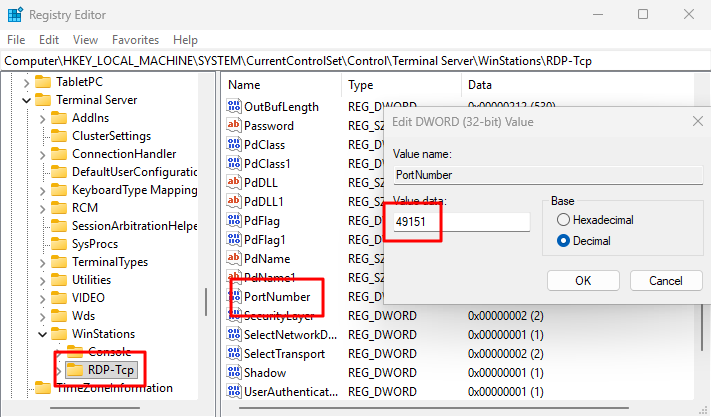 การเปลี่ยนหมายเลขพอร์ต RDP ใน Registry Editor