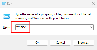 การเปิด Windows Firewall ผ่านไดอะล็อก Run