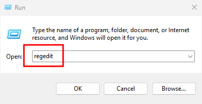การเปิด Registry Editor ผ่านไดอะล็อก Run