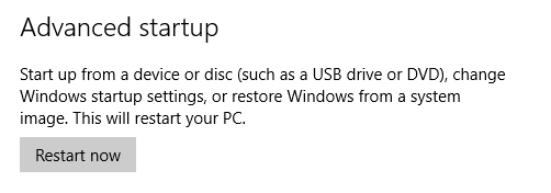 ตัวเลือกการเริ่มต้นขั้นสูง - ปุ่มรีสตาร์ทตอนนี้