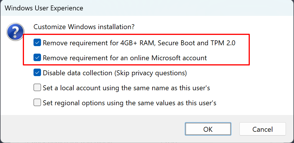 การตั้งค่าประสบการณ์ผู้ใช้ Rufus