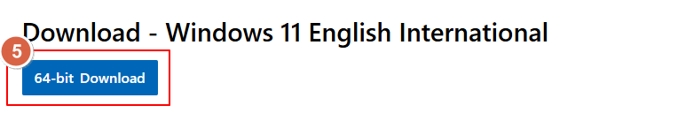 ปุ่มดาวน์โหลด Windows 11 64 บิต